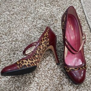 Kate Spade Red Leather Leopard Print Heels Women's Size 9